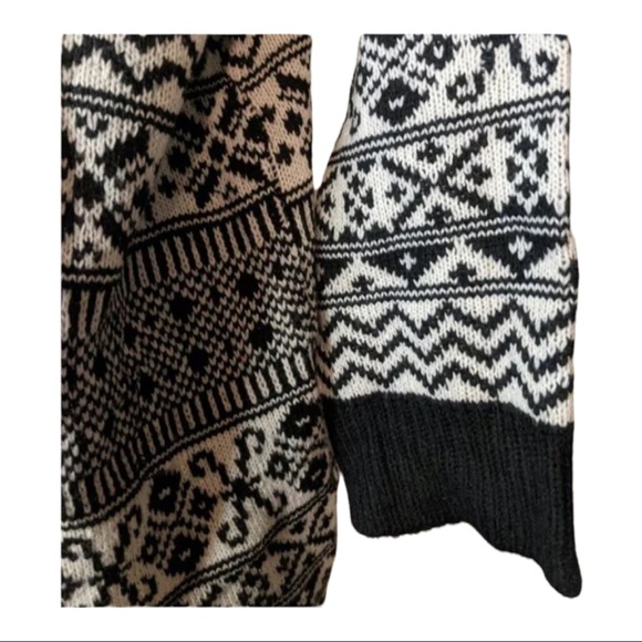 acred Threads Sz L-XL Black & Cream Knit Open Front Oversized Fair Isle Cardigan - Picture 7 of 10